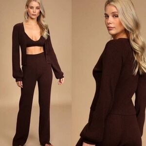 SPRING SALE! Lulu's Brown Ribbed Balloon Sleeve Button Cardigan Size XS